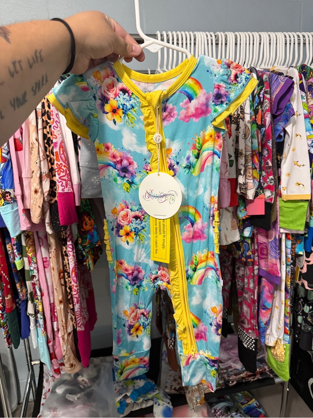 Baby Girls Rainbow Floral One-Piece Bodysuit - Yellow Trim